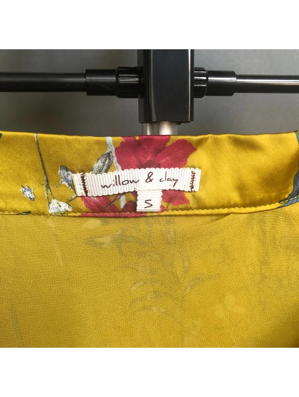 Willow & Clay Mustard Floral Ruffle Mini Skirt Size S Asymmetric Satin - Picture 4 of 8